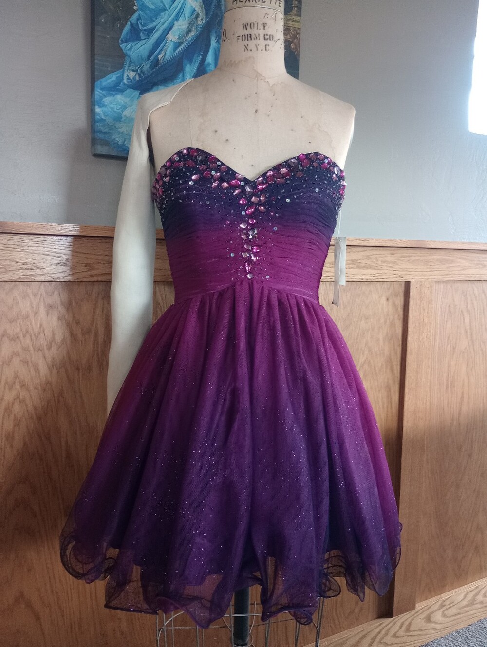 NWT Bee Darlin Purple Ombre Beaded Strapless Party Dress Size 5/6